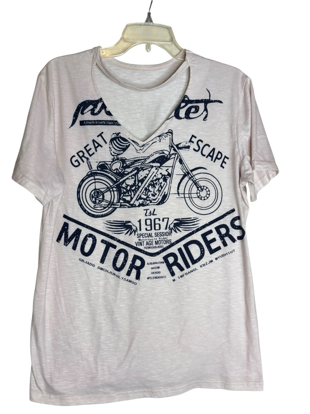 Motorcycle Riders Graphic Tee Large White Cutout Neck Biker Shirt